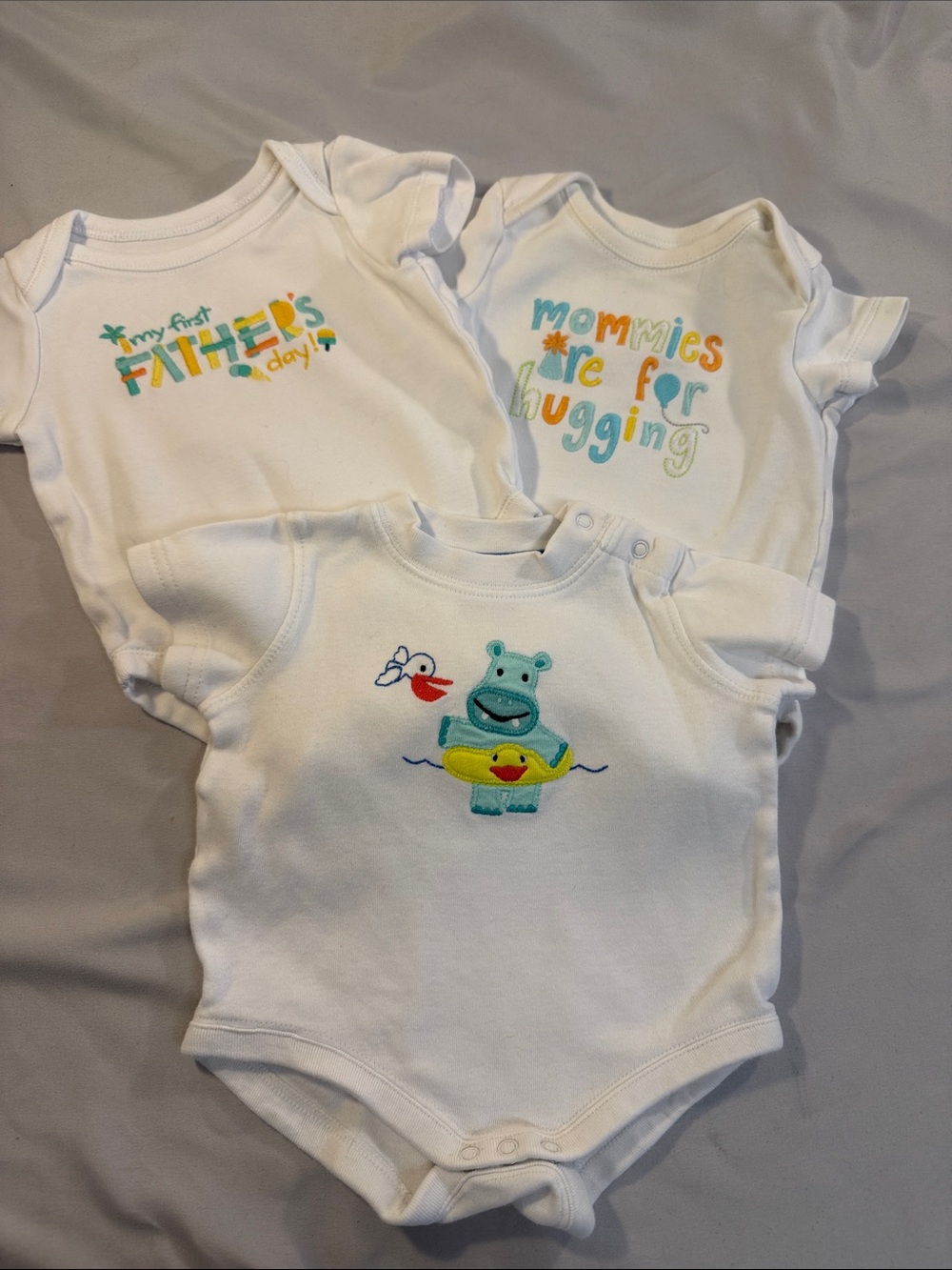 Gymboree White Baby Bodysuit Set with Colorful Hippo & Text Prints